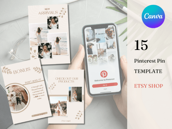 Download Boho Etsy Shop Pinterest Pin Templates - Pinterest pin Collection